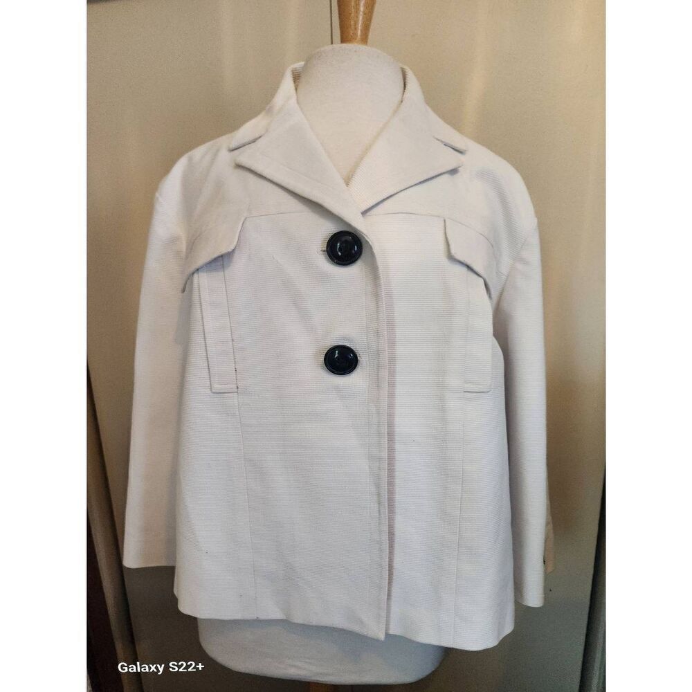 J2 Anne Klein Stretch White jacket black buttons Unique pockets button sleeves